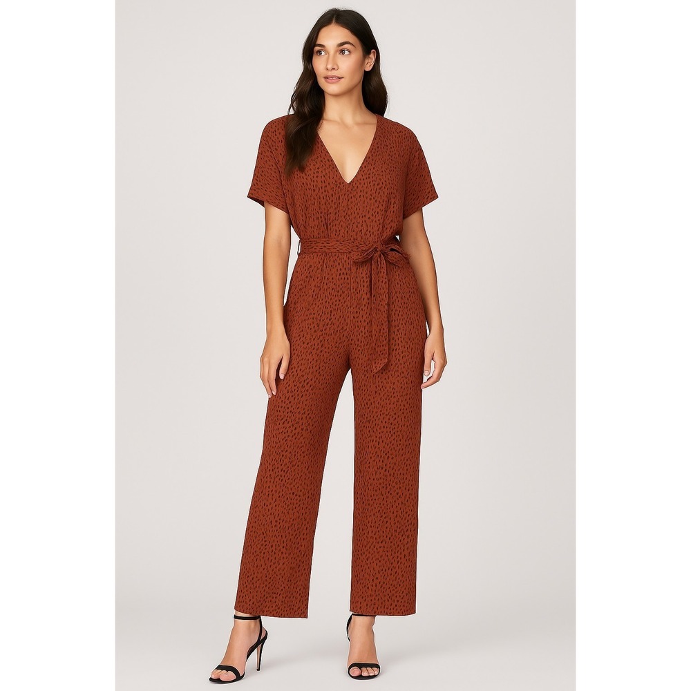 Rails Jumpsuit Sz M‎  Rust Spotted Belted One Piece  Wide Leg Romper